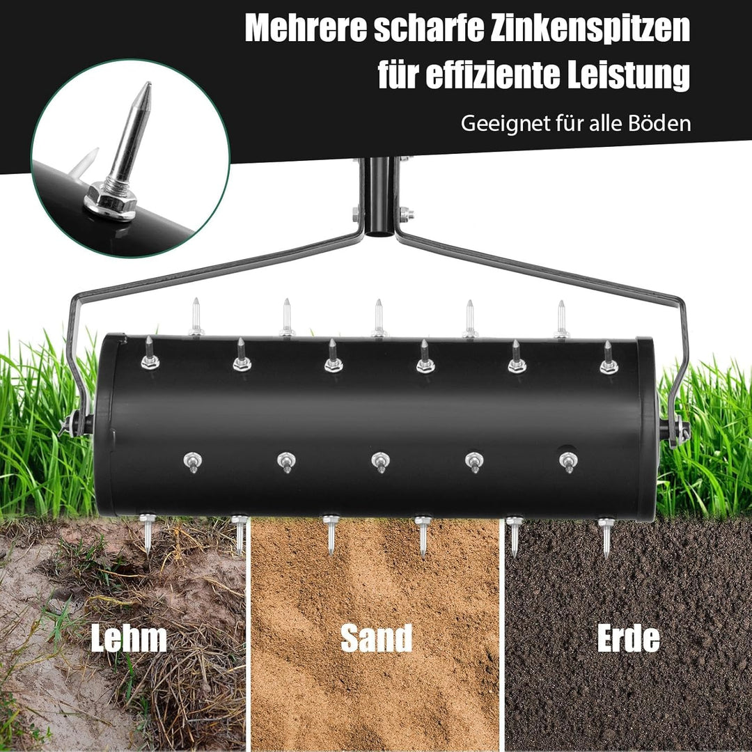 SOARS Rasenlüfter Walze, Rasenbelüfter mit 3,5cm Nägeln & Stiel, Handvertikutierer befüllbar, Garten