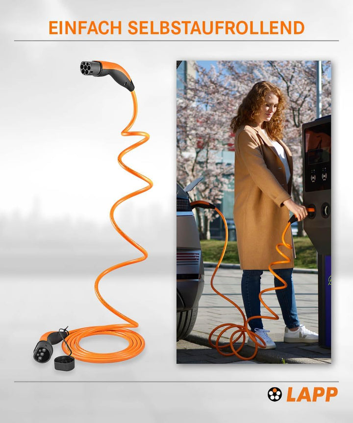 Lapp Mobility Helix Typ 2 Ladekabel 7,4 kW/Selbstaufrollend / 32 A / 1-Phasig/E-Auto Ladekabel/Mode