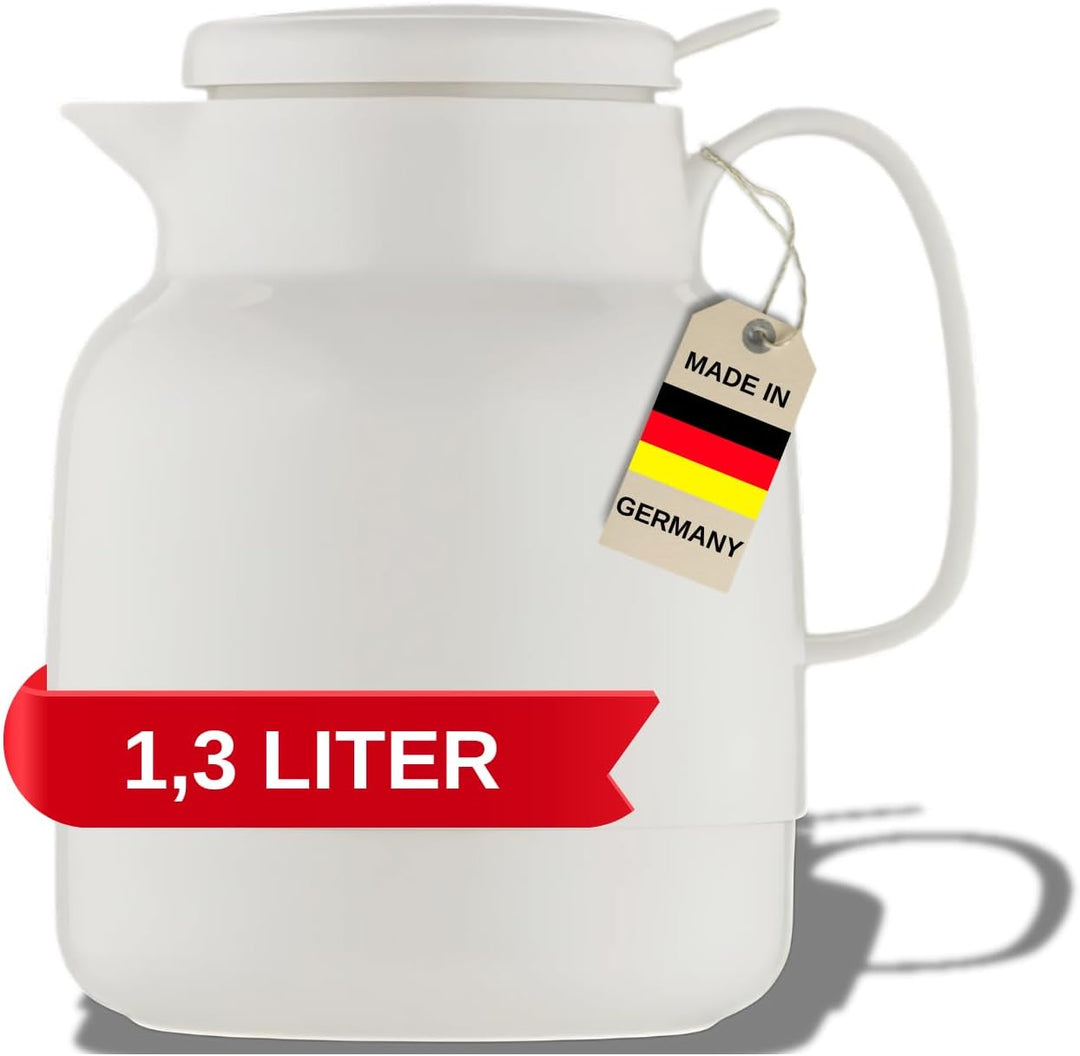 Helios Mondo Push Kunststoff-Isolierkanne Drehverschluss mit Drucktaste 1,3 l weiss Weiss 1,3 Liter,