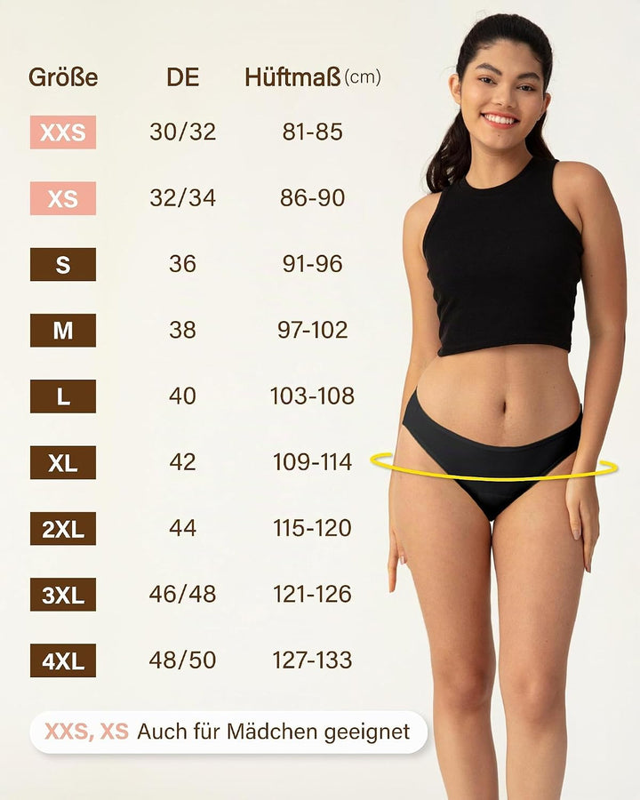 Neione Damen Perioden Unterwäsche | Super Weiche Bikinislips XXS 3er-pack All Black, XXS 3er-pack Al