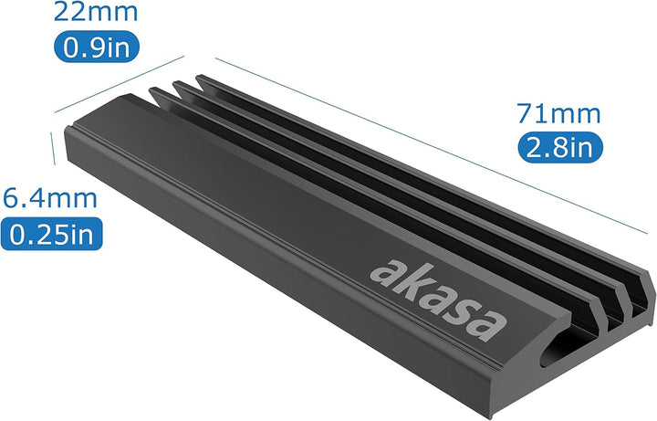 Akasa M.2 SSD Kühlkörper, Aluminium Kühlkörper Kühlrippen, Mit Thermoklebeband, Passend für M.2 2280