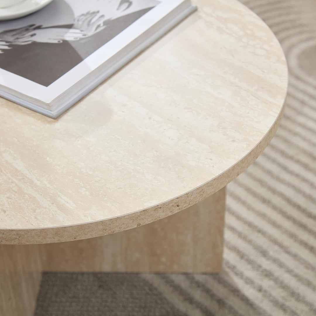 Couchtisch Oval Rund Weiss Travertin Steinoptik – 100 x 50 x 40 cm (L x B x H) Travertin Weiss, Trav