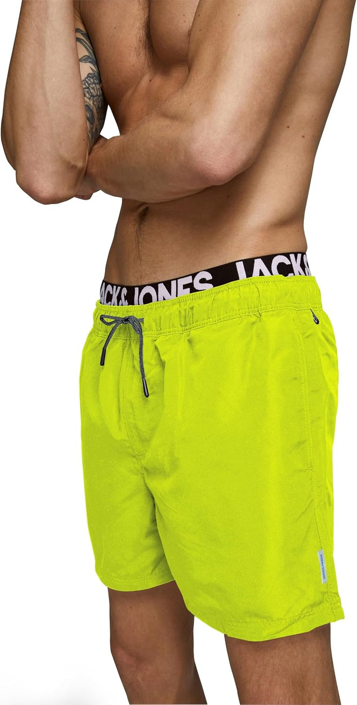 JACK &amp; JONES Herren Badehose Badeshort SPLICELOGO S M L XL XXL Schwarz Rot Orang S Gelb (Safety Yell