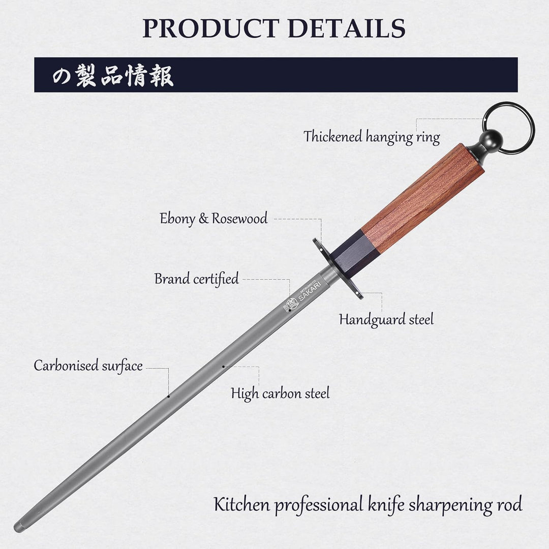 MITSUMOTO SAKARI 40 cm Japanischer Professioneller Wetzstab, Wetzstahl Für Messer aus Hochwertigen D