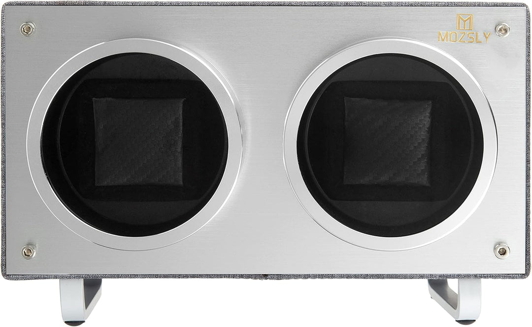 MOZSLY Doppel Uhrenbeweger für Automatikuhren mit leisem Motor Grau Hanf Baumwoll Gewebe, Grau