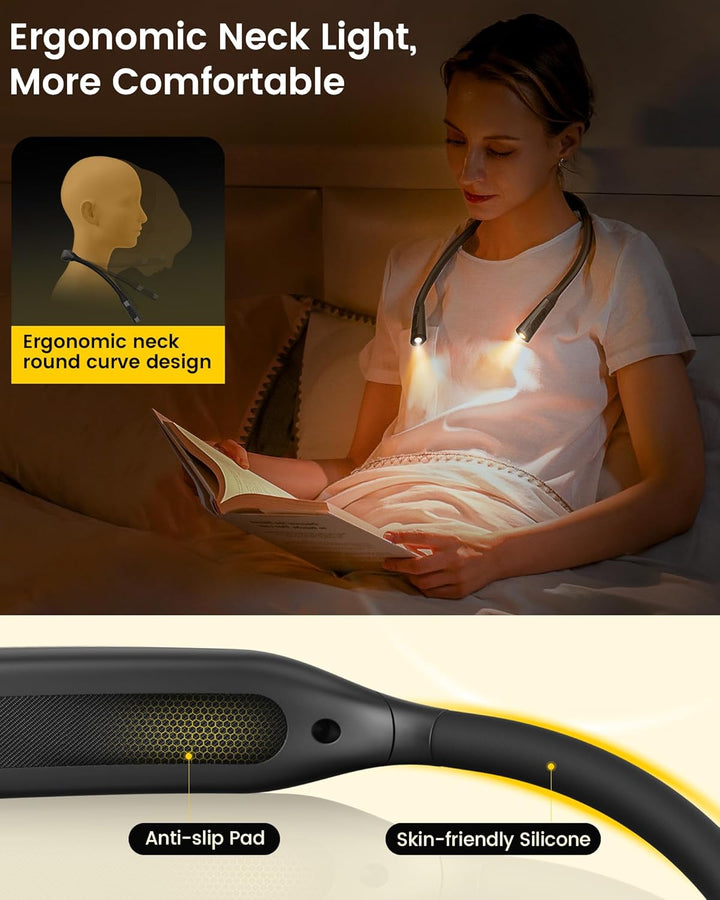 Glocusent Leselampe Hals mit 3 Farben und 6 Helliggkeitsstufen & Nackenlampe mit 100 Stunden, Leicht