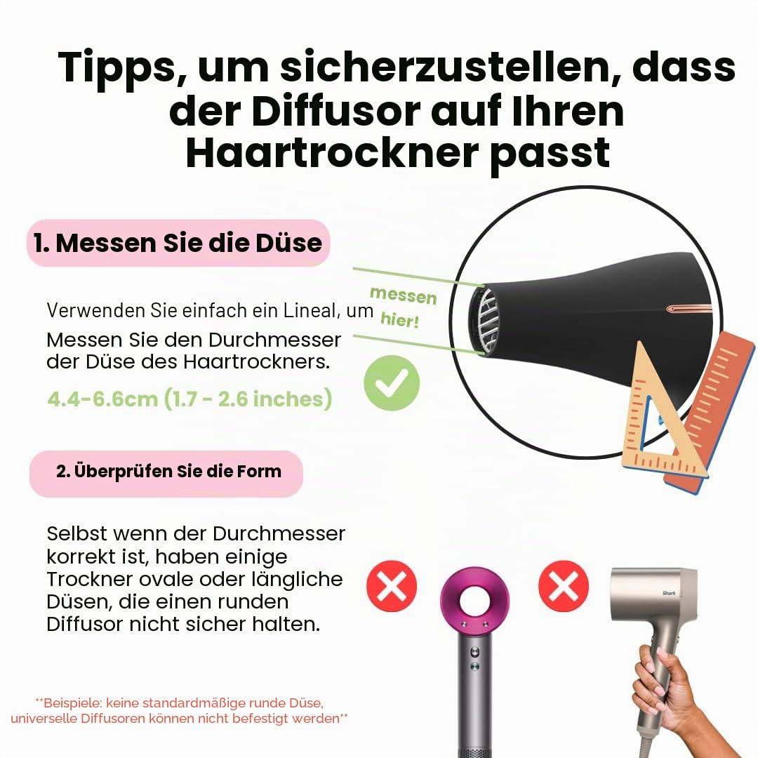 GIHALI Universeller Haardiffusor, robust, geeignet für Haartrockner von 4,4 – 6,6 cm, für lockiges o