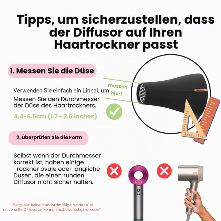 GIHALI Universeller Haardiffusor, robust, geeignet für Haartrockner von 4,4 – 6,6 cm, für lockiges o
