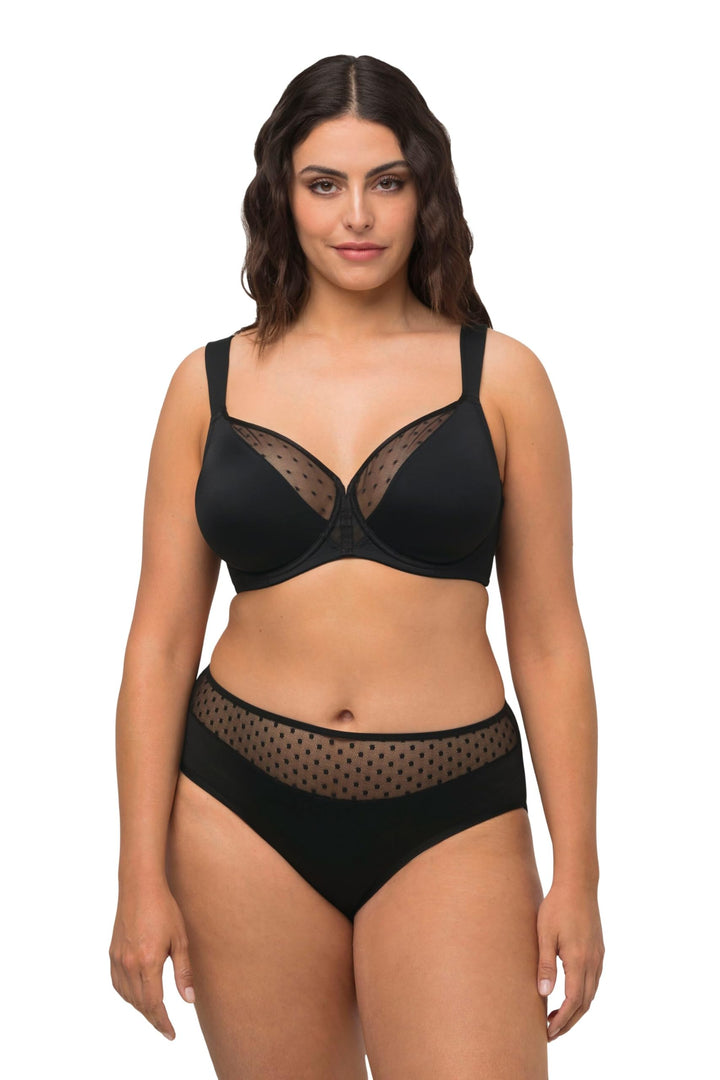 Ulla Popken Damen Bügel, Mesh-kante, Cup B-F BH 85B Schwarz, 85B Schwarz