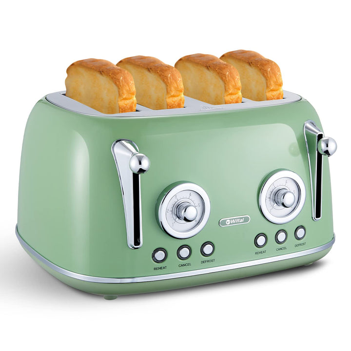Wiltal Toaster 4 Scheiben, Toaster Langschlitz, Edelstahl Gehäuse, mit Integrierten Brötchenaufsatz,