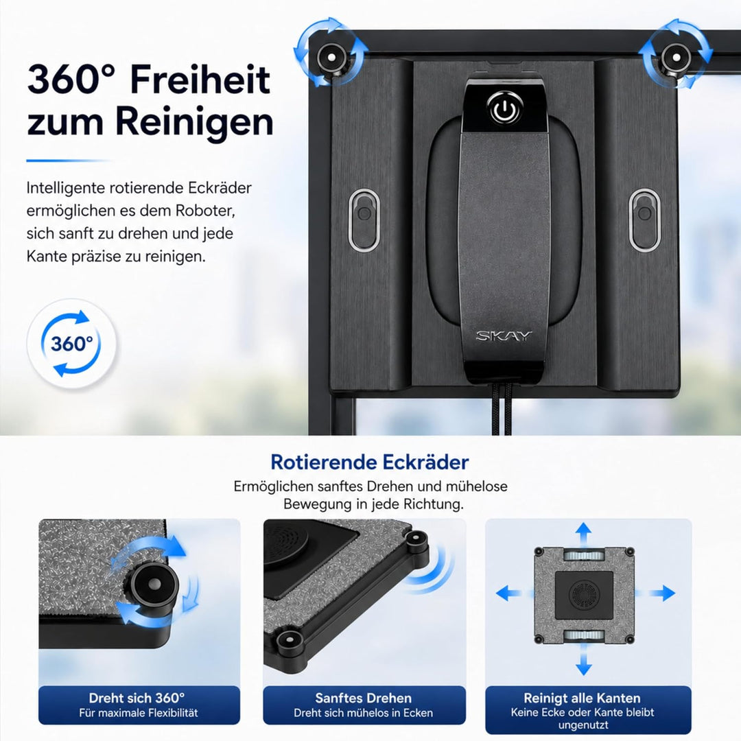 Fensterputzroboter M82, KI-Navigation, Automatischer Fensterreiniger mit 6-Düsen Sprühsystem &amp; Doppe