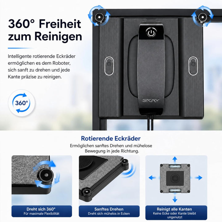 Fensterputzroboter M82, KI-Navigation, Automatischer Fensterreiniger mit 6-Düsen Sprühsystem &amp; Doppe
