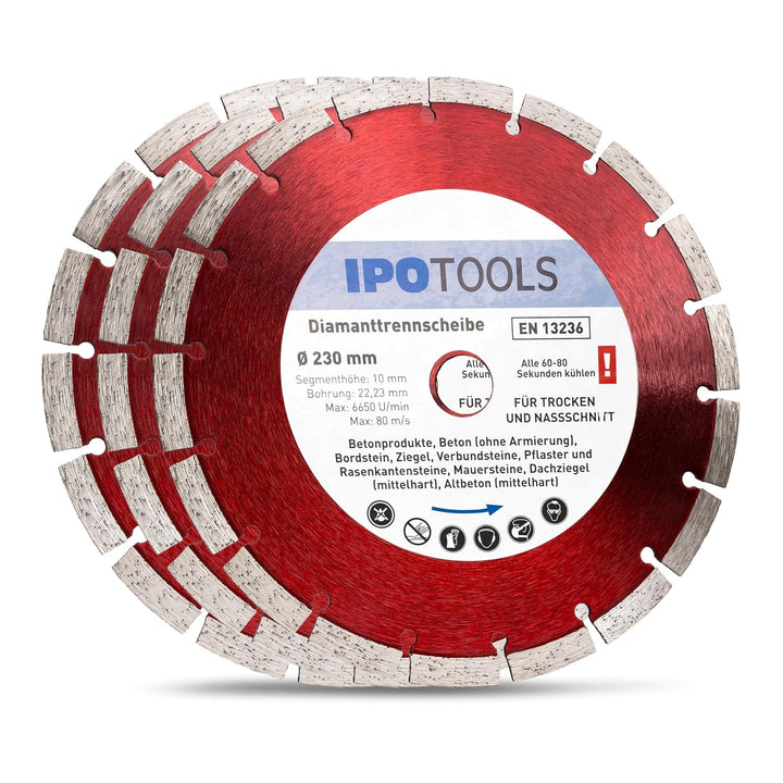 IPOTOOLS 3x Diamanttrennscheibe 230 Diamantscheibe Trennscheibe Trocken und Nassschnitt für Beton, Z