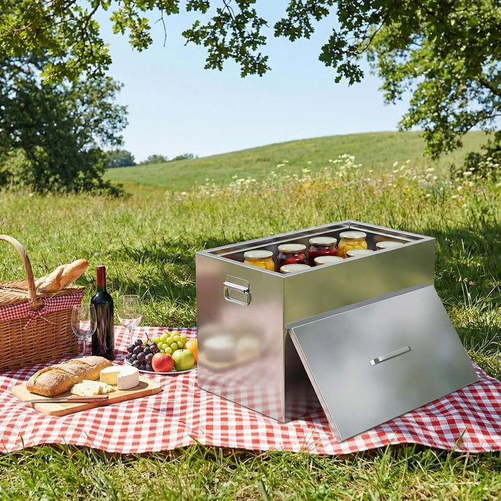 Wasserbad-Einkochtopf, 50L, Edelstahl 201, Einkochtopf für den Herd, Rechteckig, Silber, 52,1x29,2x3