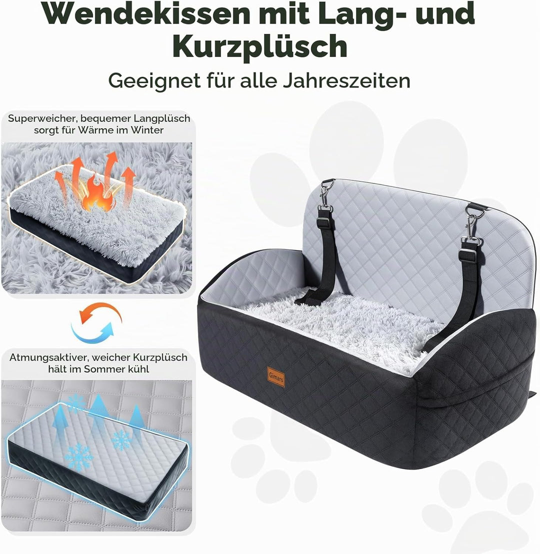 Gimars Wende-Hunde Autositz Mit Lang-/Kurzplüsch Sitzkissen Für Kleine/Mittlere Hunde Bis 27kg, Abne
