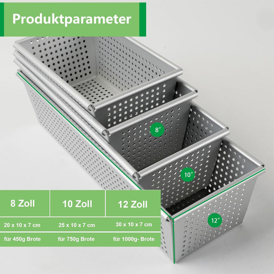 Auddemg Perforierte Kastenform Kuchen 2er-Pack, 20/25 cm, Rechteckig Brotbackform aus Eloxiertes Alu