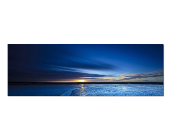 Paul Sinus Art Panoramabild auf Leinwand und Keilrahmen 150x50cm Strand Meer Sonnenuntergang