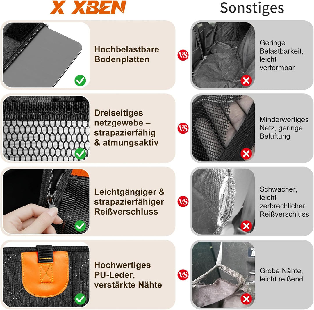 X XBEN Extra Stabiler Hunde Autositz, 50% Mehr Platz Hundesitz Auto Rückbank mit 3 Mesh-Fenstern, Ho