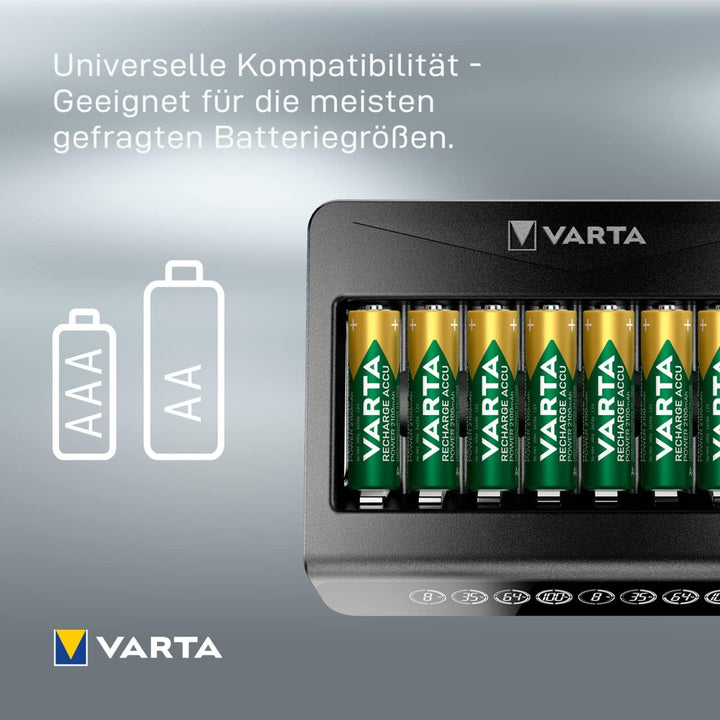 VARTA Akku Ladegerät, Batterieladegerät für wiederaufladbare AA/AAA, bis zu 8 Akku, LCD Multi Charge