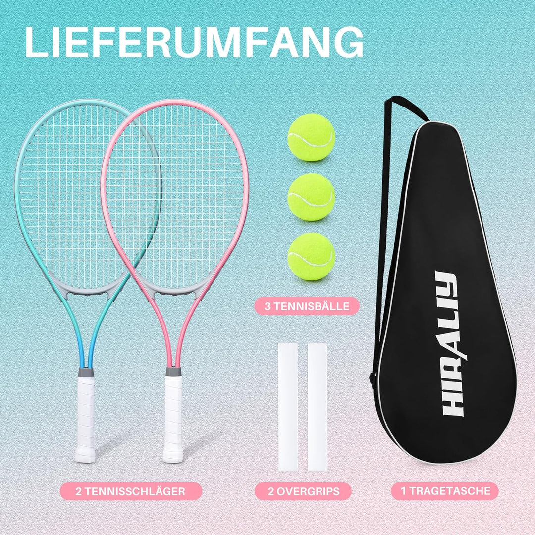 HIRALIY Tennisschläger-Set für Erwachsene, 68,6 cm, vorbespannte Tennisschläger für 2 Spieler, 2 Ove