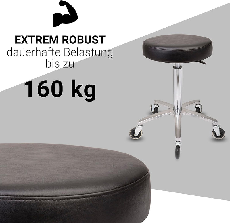 Staboos Rollhocker bis 160 kg - Premium Sitz rund und Fussstütze - Praxishocker mit Rollen und Fusss