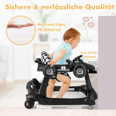 DREAMADE Lauflernhilfe, 4 in 1 Autoförmiger Lauflernwagen mit einstellbarer Geschwindigkeit, Musik &