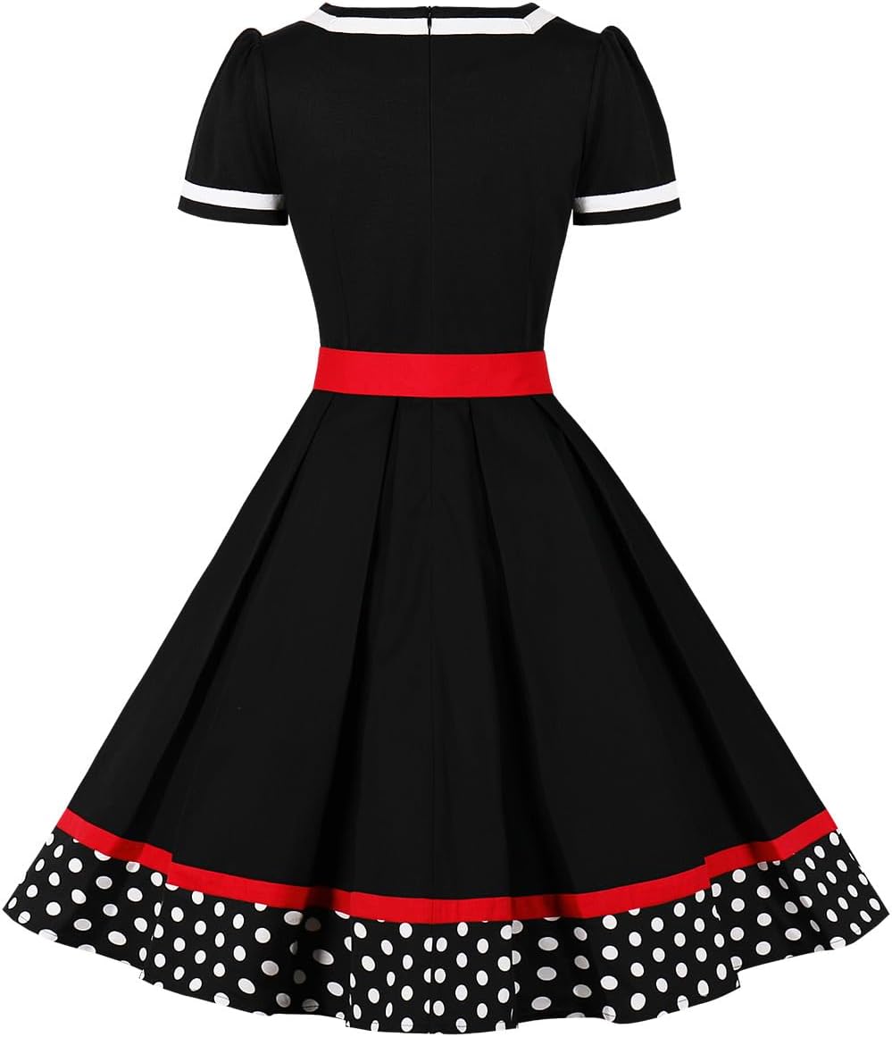 AXOE Damen 50er Jahre Kleider Rockabilly Petticoat Vintage 4XL Schwarz-2, 4XL Schwarz-2