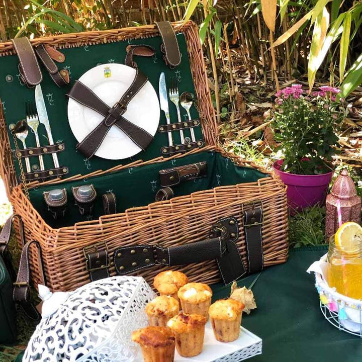Les Jardins de la Comtesse - Picknickkorb Champs-Elysées aus Weidengeflecht und echtem Leder - Dunke