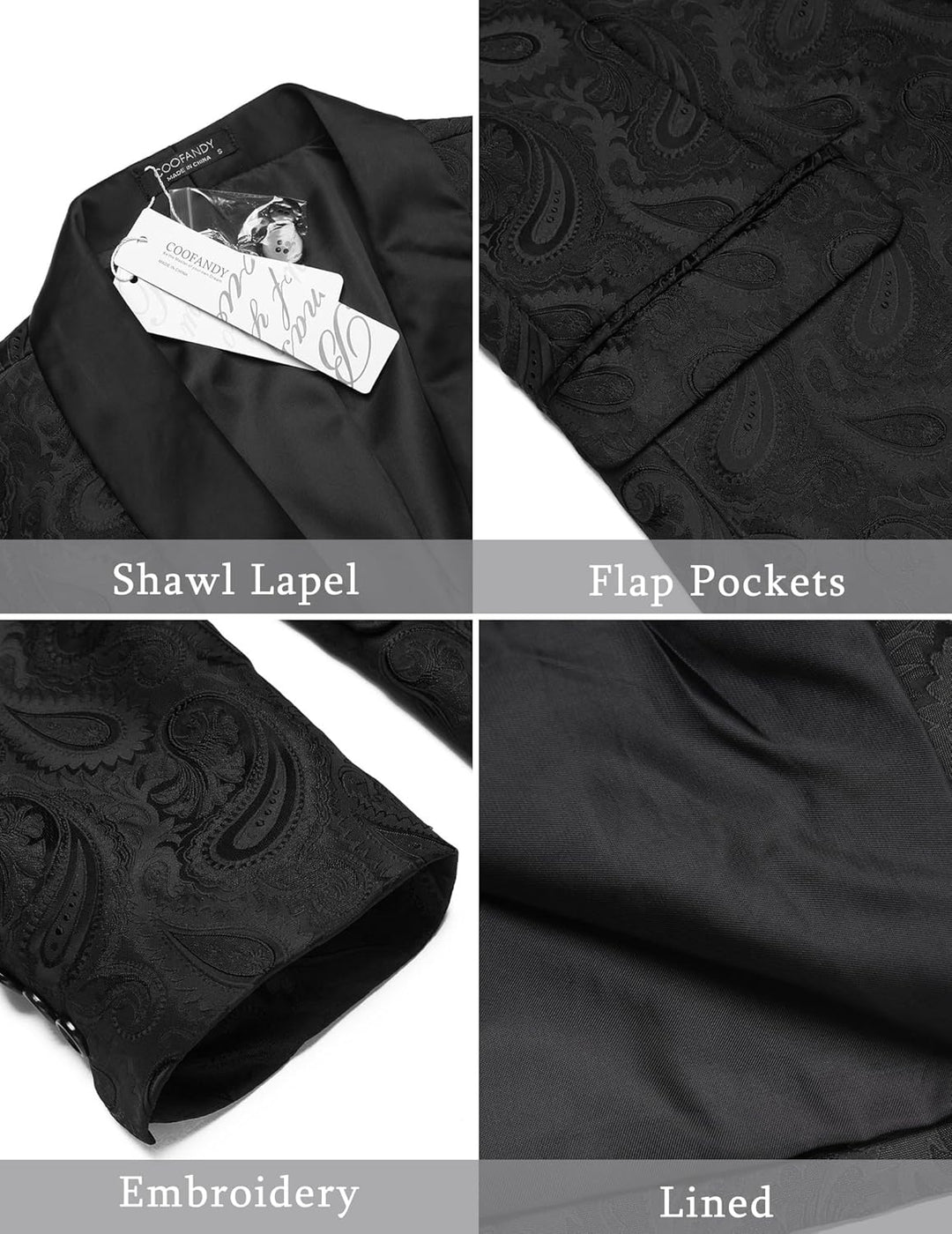 Coofandy Men's Floral Tuxedo Jacket Luxury Embroidered Suit Wedding Blazer Dinner Tuxedo for Party 0
