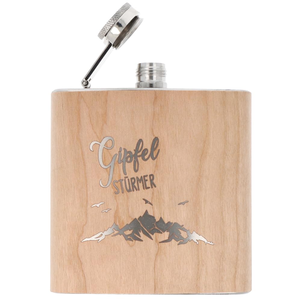 Spruchreif | Flachmann aus Edelstahl mit Gravur | Flachmann aus Holz | Outdoor Geschenk | Geschenkid