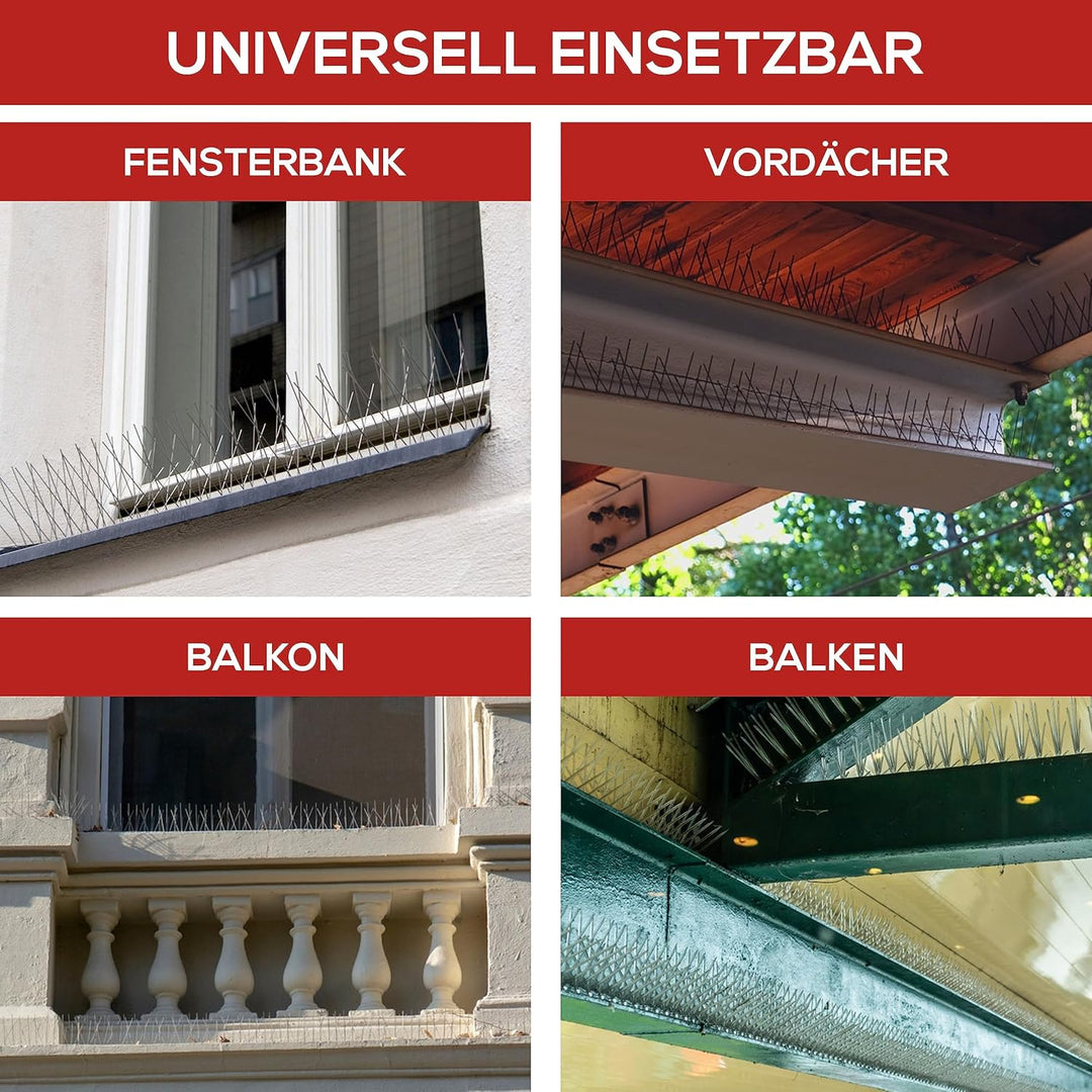 wortek Taubenabwehr Spikes Vogelabwehr Spikes - Edelstahl 9 Meter mit Sollbruchstellen - Tierfreundl