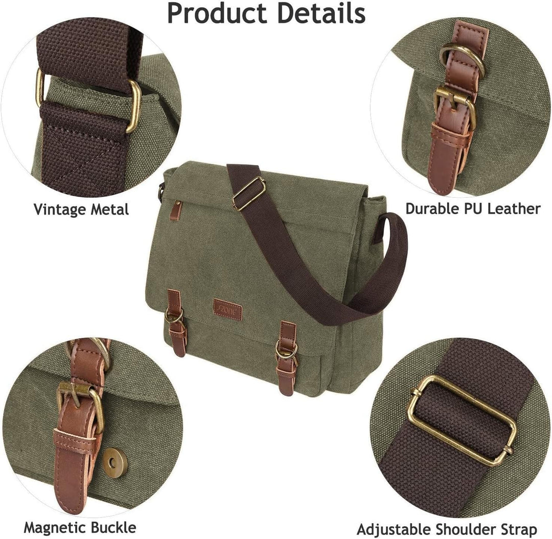 S-ZONE Herren Umhängetasche 15,6 Inch Grosse Vintage Canvas Messenger Bag Aktenktasche Schultertasch