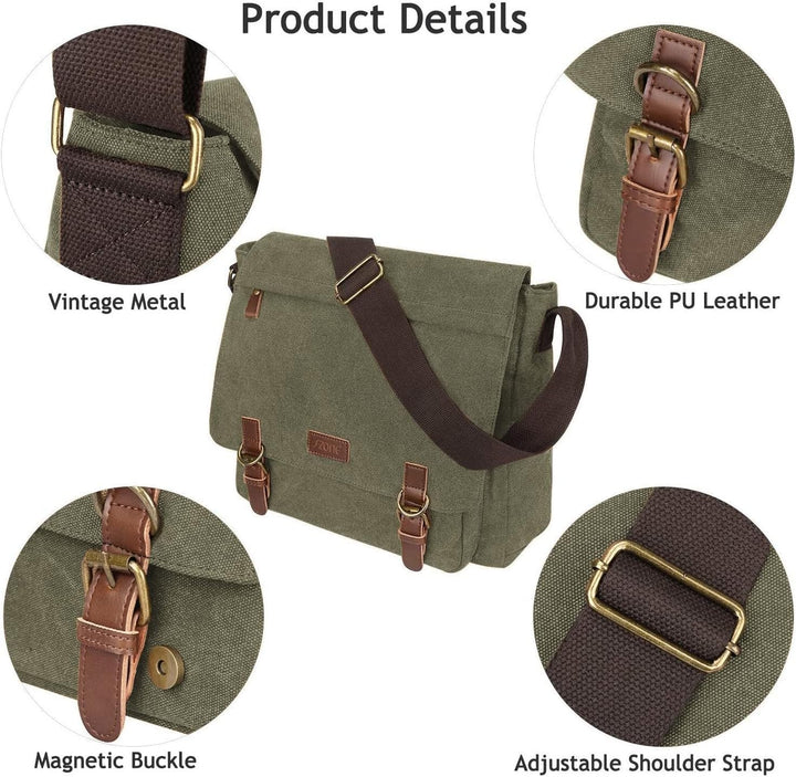 S-ZONE Herren Umhängetasche 15,6 Inch Grosse Vintage Canvas Messenger Bag Aktenktasche Schultertasch