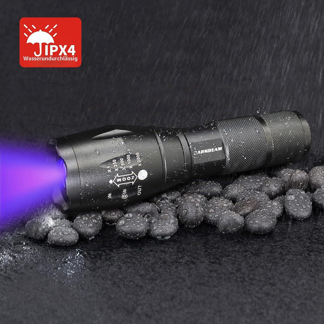 DARKBEAM Taschenlampe Doppeltes UV Licht 365nm &amp; 395nm Wiederaufladbare, Woodsche Lampe Schwarzlicht