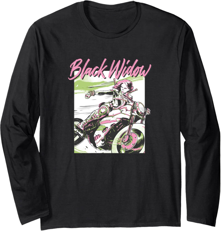 Marvel Black Widow Motorcycle Portrait Langarmshirt