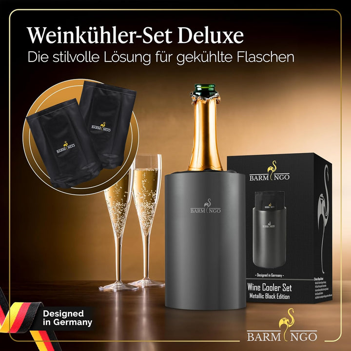 Weinkühler Edelstahl mit 2 Kühlakkus – Getränkekühler & Flaschenkühler für Wein, Sekt, Champagner |
