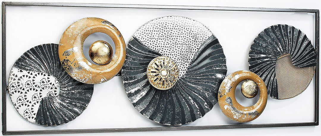 Kobolo Wandbild Wanddeko Metallbild 3D-Bild - SEASHELL -anthrazit weiss gold- ca 28x75 cm