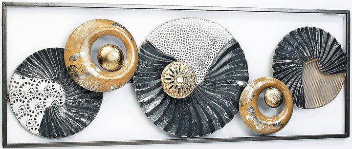 Kobolo Wandbild Wanddeko Metallbild 3D-Bild - SEASHELL -anthrazit weiss gold- ca 28x75 cm