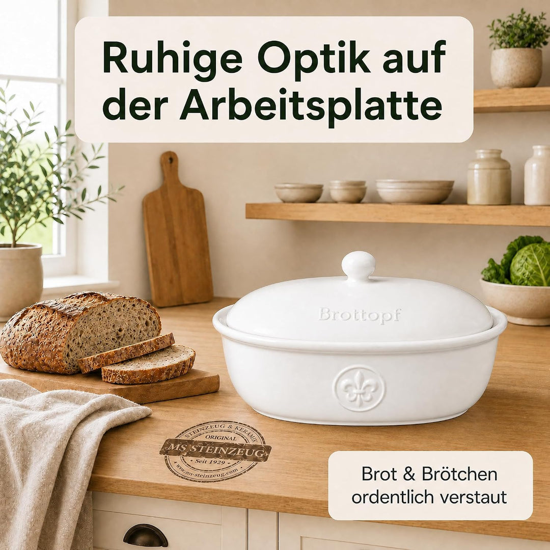 Brottopf in weiss - Brotkasten - oval - Steingut mit Belüftung
