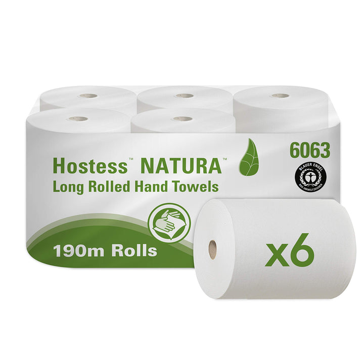 Hostess NATURA Papierhandtücher aus 100% Recyclingmaterial 6063 – 1-lagige Rollenhandtücher – 6 x 19