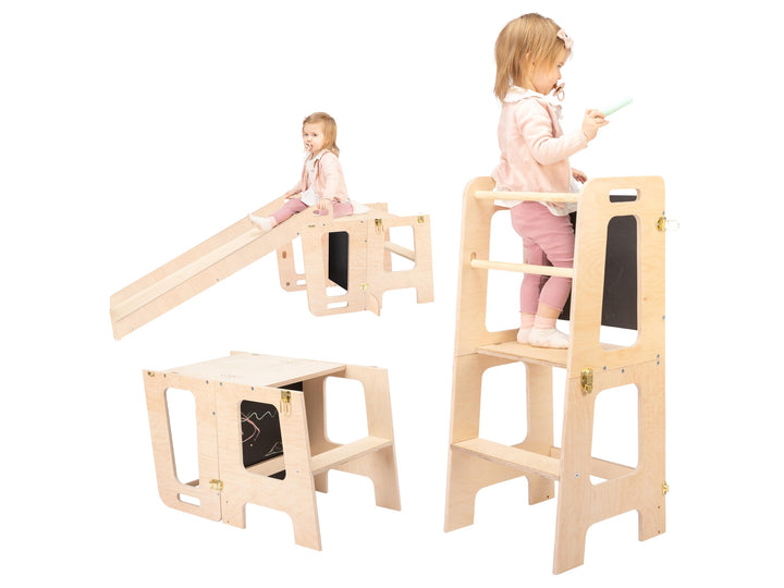 Lernturm ab 1 Jahr DeveKids (Naturholz (gewachst), Mit Rutsche) Mit Rutsche Naturholz (Gewachst), Mi