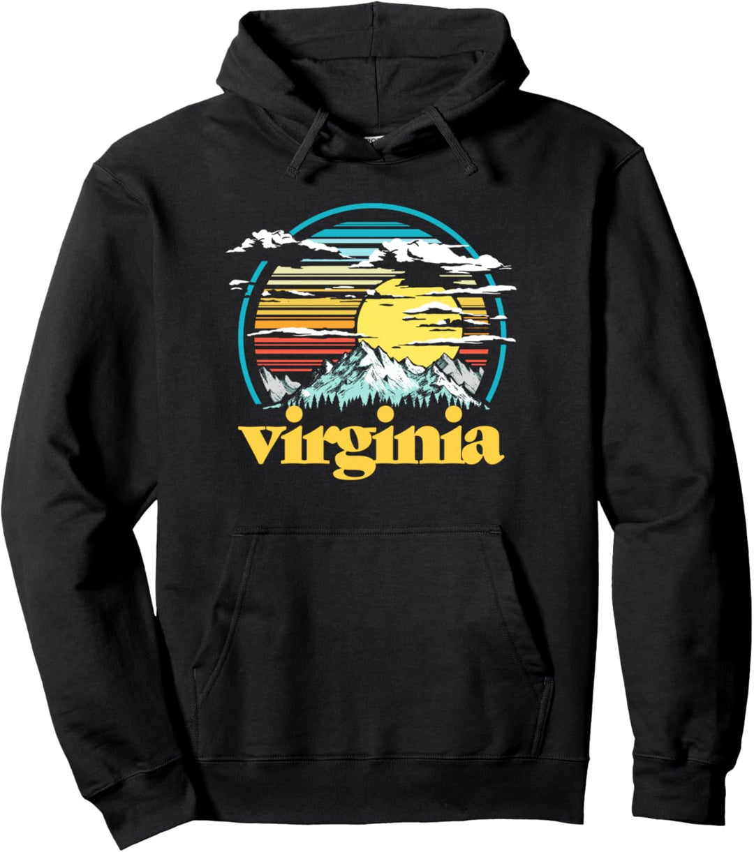Retro Virginia Vintage 80s Style Mountains & Sun Pullover Hoodie