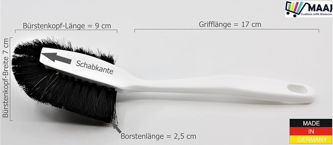 3 x MAAJ Set SPÜLBÜRSTEN LANGKOPF DISKETT TROPFENFORM weiches ROSSHAAR + SCHABKANTE extra voll bestü