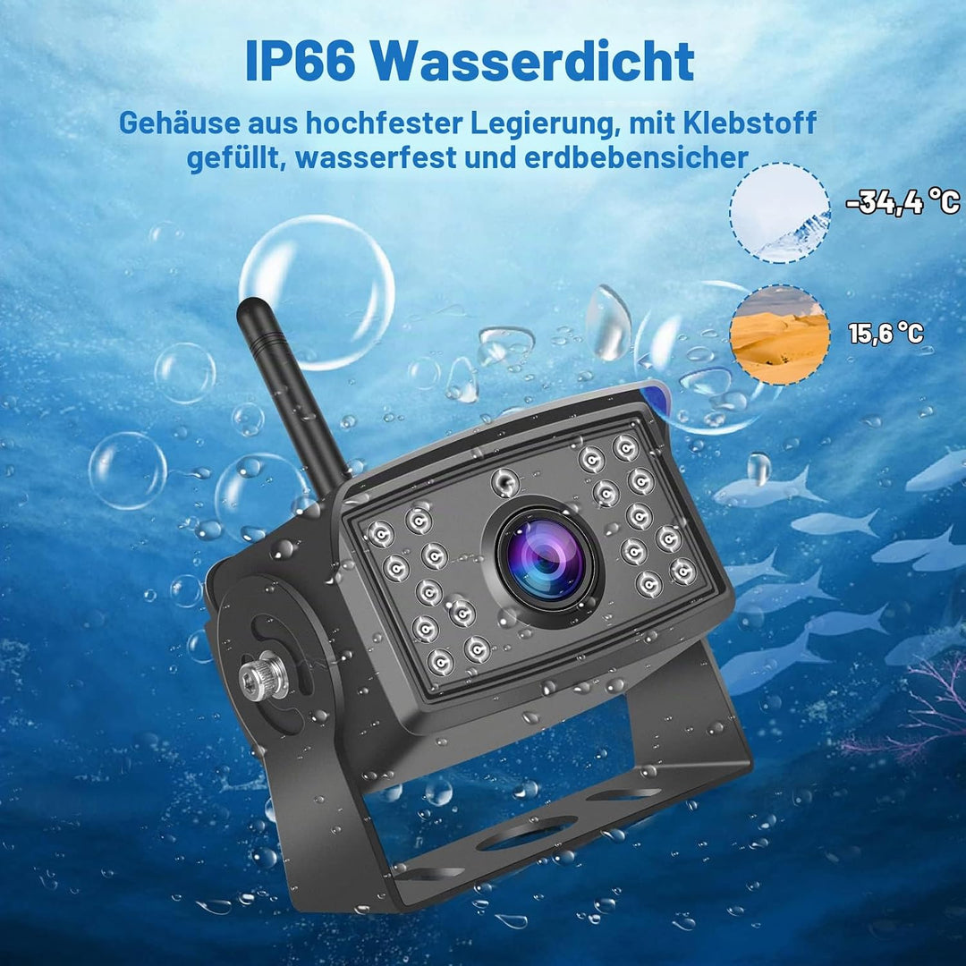 Hikity Kabellos Digital AHD Rückfahrkamera Set mit 7‘’ Split-Screen Monitor IPS Bildschirm &amp; IP66 wa