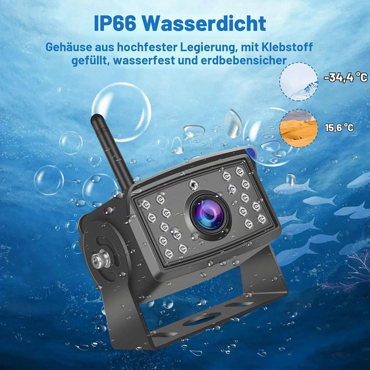 Hikity Kabellos Digital AHD Rückfahrkamera Set mit 7‘’ Split-Screen Monitor IPS Bildschirm &amp; IP66 wa