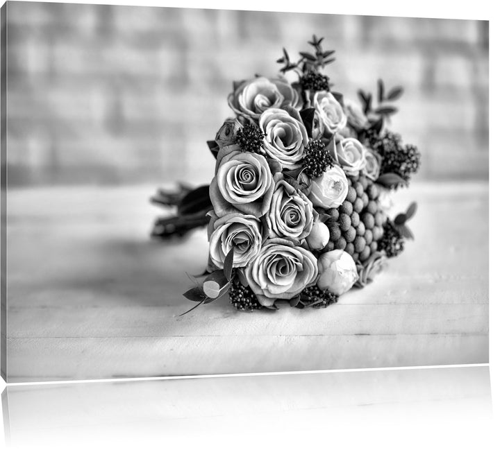 Pixxprint Monocrome, Romantischer Blumenstrauss, Format: 100x70 auf Leinwand, 100x70