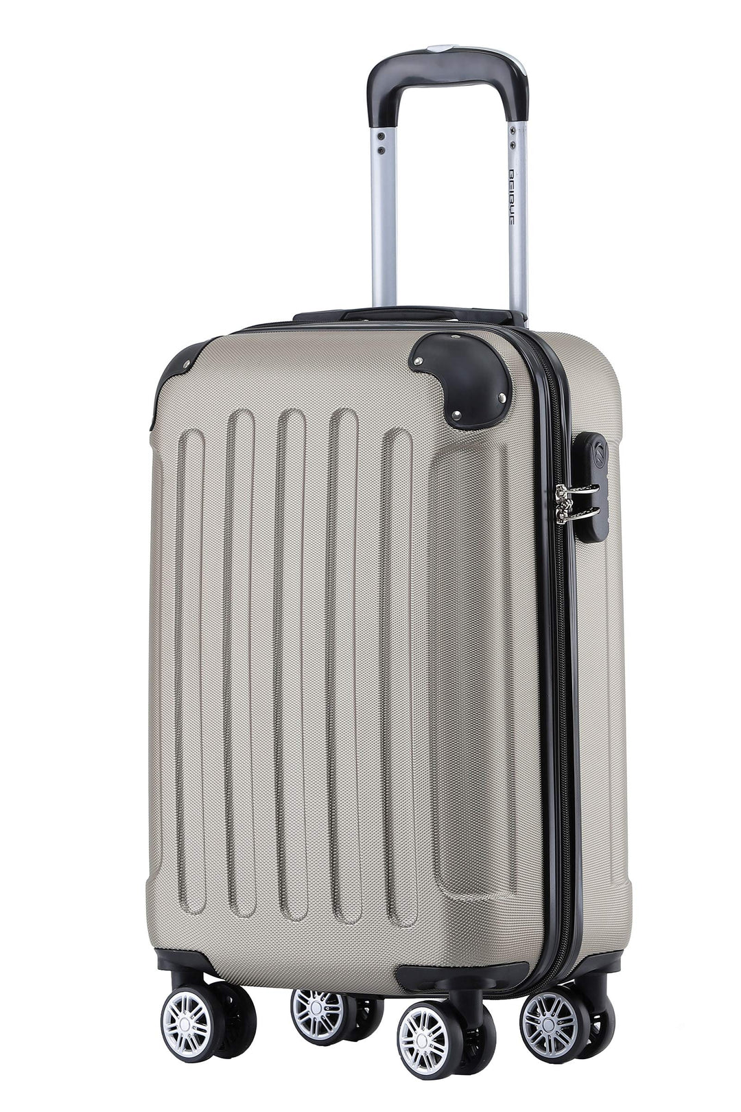 BEIBYE Hartschalen-Koffer Trolley Rollkoffer Reisekoffer Handgepäck 4 Rollen (M-L-XL-Set) (Champagne