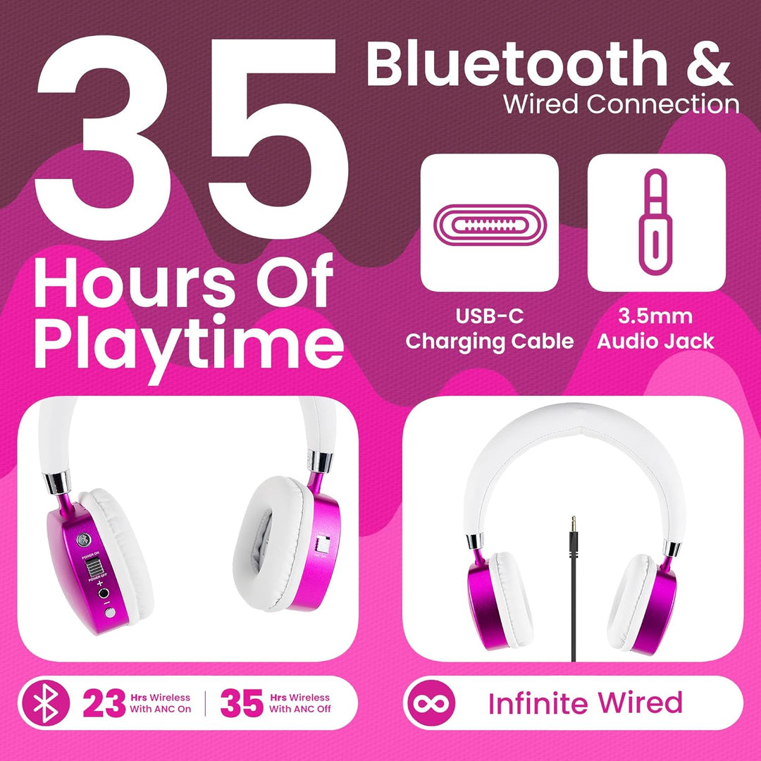 Puro Sound Labs PuroQuiet Plus Lautstärkebegrenzte On-Ear Active Noise Cancelling Bluetooth Kopfhöre