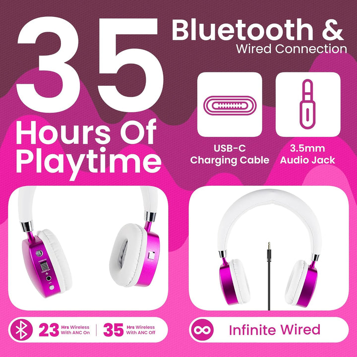 Puro Sound Labs PuroQuiet Plus Lautstärkebegrenzte On-Ear Active Noise Cancelling Bluetooth Kopfhöre