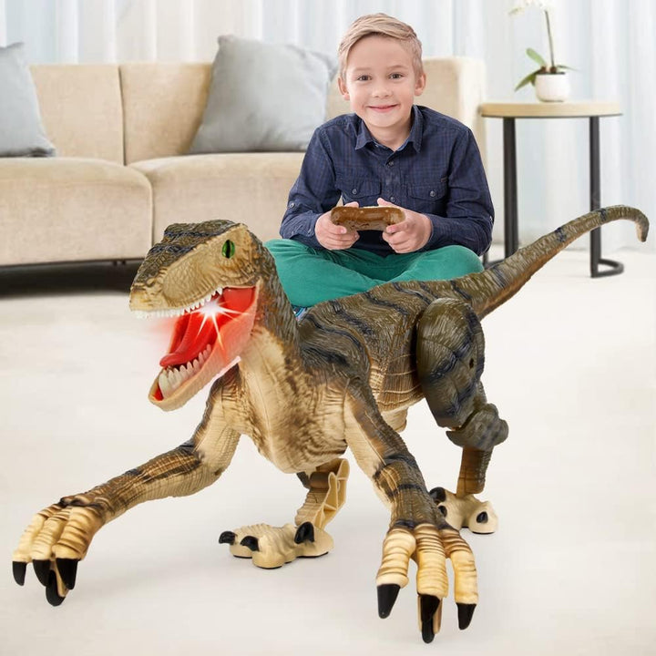Fernbedienung Dinosaurier Spielzeug,Elektronisch Gehender Velociraptor mit LED-Beleuchtung&Realistis